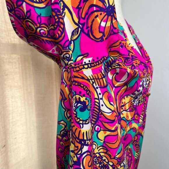 Lilly Pulitzer Elsa Silk Top Sea and Be Seen Pink Blue Blouse Women's Size Large - Picture 7 of 11